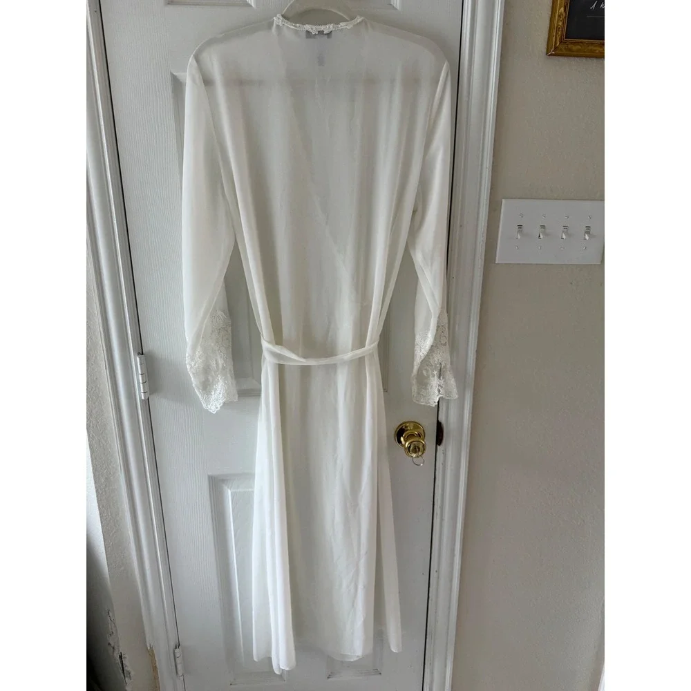Delicates Ivory Lace Trim Sheer Robe S/M Bridal Boudoir Longline Duster